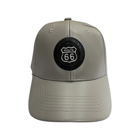 Faux LEATHER Route 66 Baseball Cap With Logo -Silver Grey Color