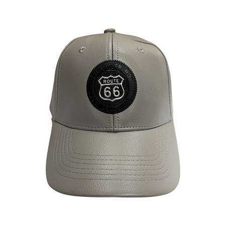 Faux Leather Route 66 Baseball CAP With Logo -Silver Grey Color