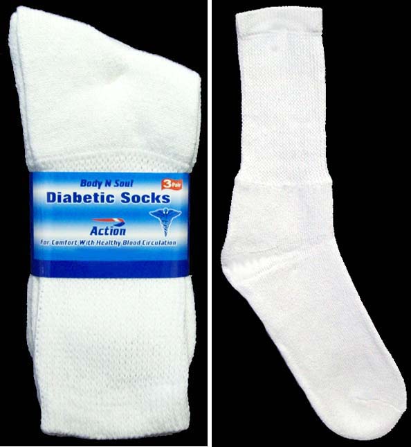''Body N Soul'' Diabetic SOCKS For Adults - White Color (Size: 9-11