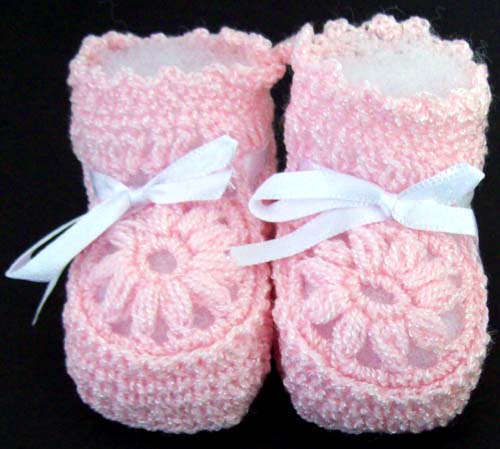 Baby Knitted Crochet  Booties - Pink Color - Size: NEW Born