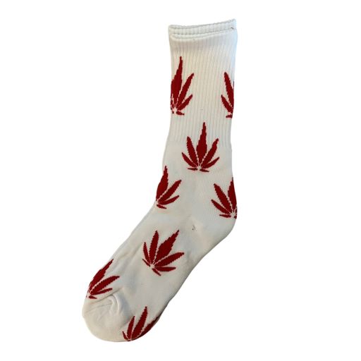 Marijuana Weed Pot SOCKS  - One Size Fits All - White & Red