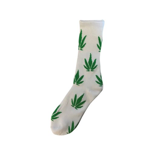 Marijuana Weed Pot SOCKS  - One Size Fits All - White & Green