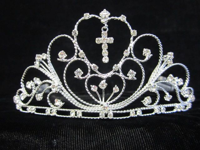 Rhinestones TIARA With Cross   ( # C10704C)