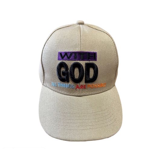 With God All Things Are Possible Christian CAP - Khaki Color