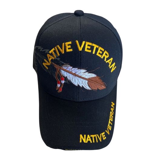 Feather Native Veteran BASEBALL Cap Embroidered - Black Color