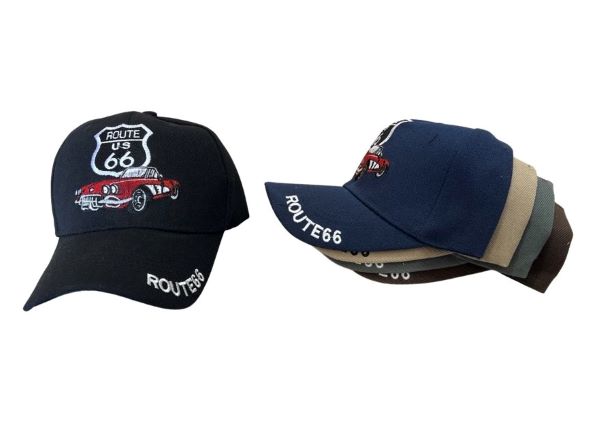 ROUTE 66 Embroidered Baseball Cap - Red Sports Car