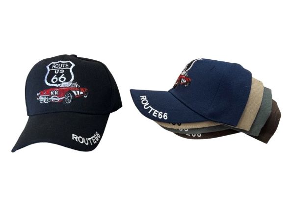 Route 66 Embroidered BASEBALL Cap - Red Sports Car