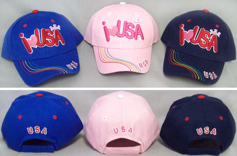 ''I Love USA'' Kids Embroidered CAPS