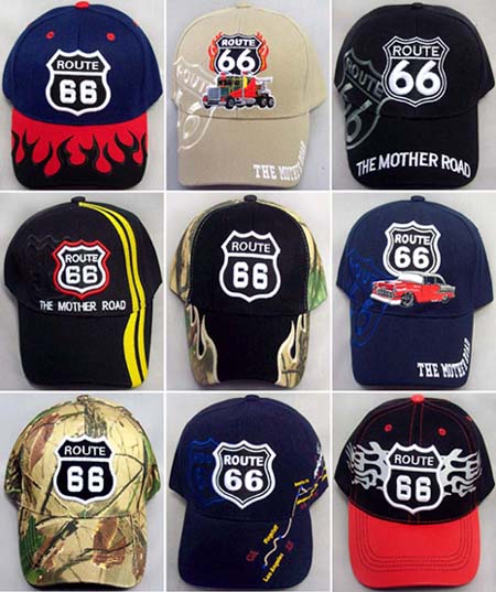 ''Route 66''  Baseball Caps Embroidered  - Assorted Designs