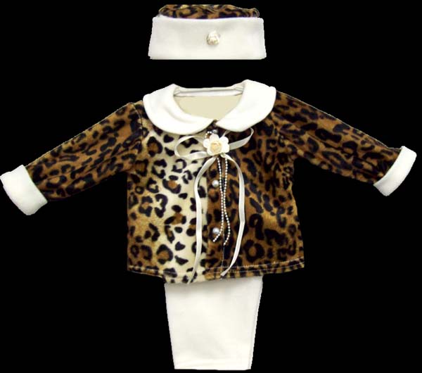 Girls 3Pc Polar Fleece JACKET Set - Animal Prints - Ivory