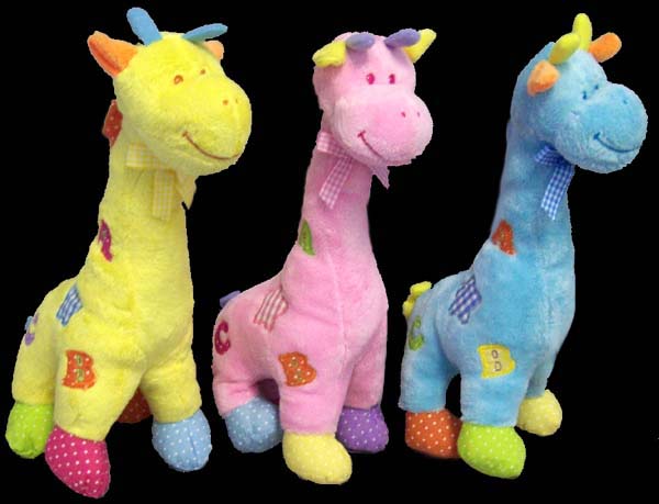 Plush Baby Rattles - Plush GIRAFFEs In Solid Colors - 12'' ( 9590)