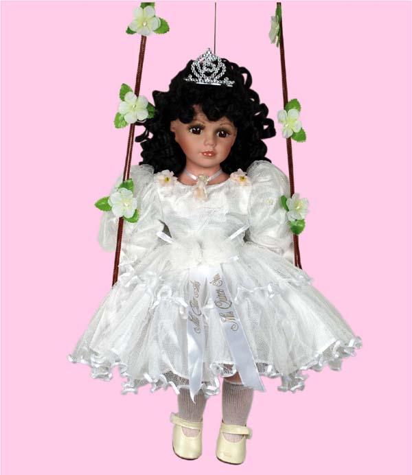 Quinceanera Swinging Porcelain DOLL - Size: 16'' - White (# 16521)