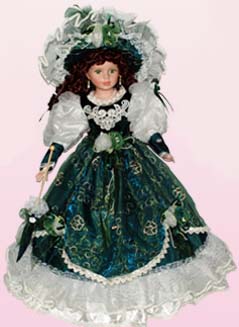 Victorian Style Porcelain DOLL - Green -  22 Inches ( # 22610)