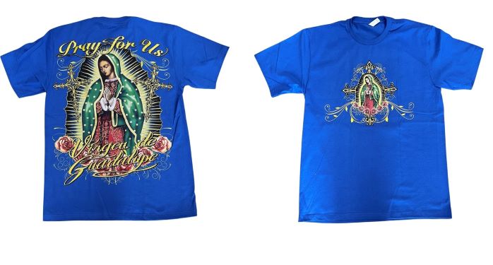 Pray For Us Virgen de Guadalupe Mexican T-SHIRTS - Royal Blue