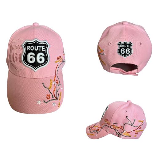 ROUTE 66 Hwy Baseball Cap With Shadow - PInk Color