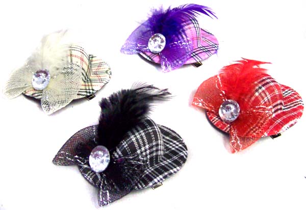 Hair Accessories - Hair Clips - HATS With Feather In Plaid