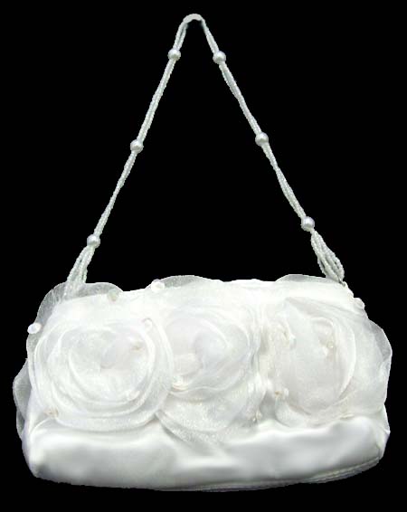 Dance Wear -  Girls White Rose Flower PURSE ( # CBG28295-W)