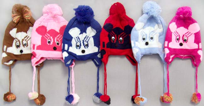Beanies ANIMAL Design  -  Kids Winter Hats -  Knitted Flap Hats