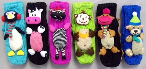 Girls  Knitted Slipper Winter  SOCKS With Animal Appliques (6-8)