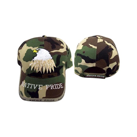 Native Pride Embroidered Camo Baseball Caps .... EAGLE & Feathers