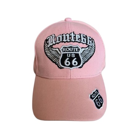ROUTE 66 Embroidered Baseball Caps - Wings - Pink Color