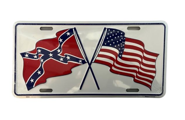 Rebel Battle Dixie Flag & American Flag Metal Licence Plates