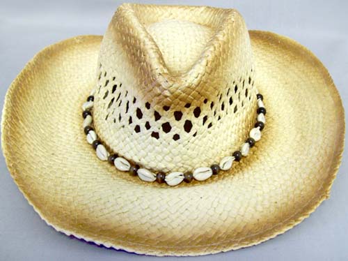 Cowboys - Cowgirls  Western Straw HATS For Adults (Sea Shells)