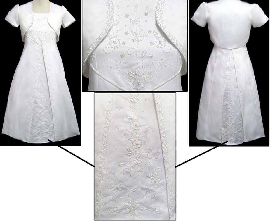 Girls White Communion Embroidered & Beaded DRESS. Sizes:8-16
