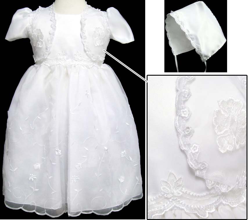 Girls Christening DRESS With Cap - Sizes: 6 - 30 Mos.