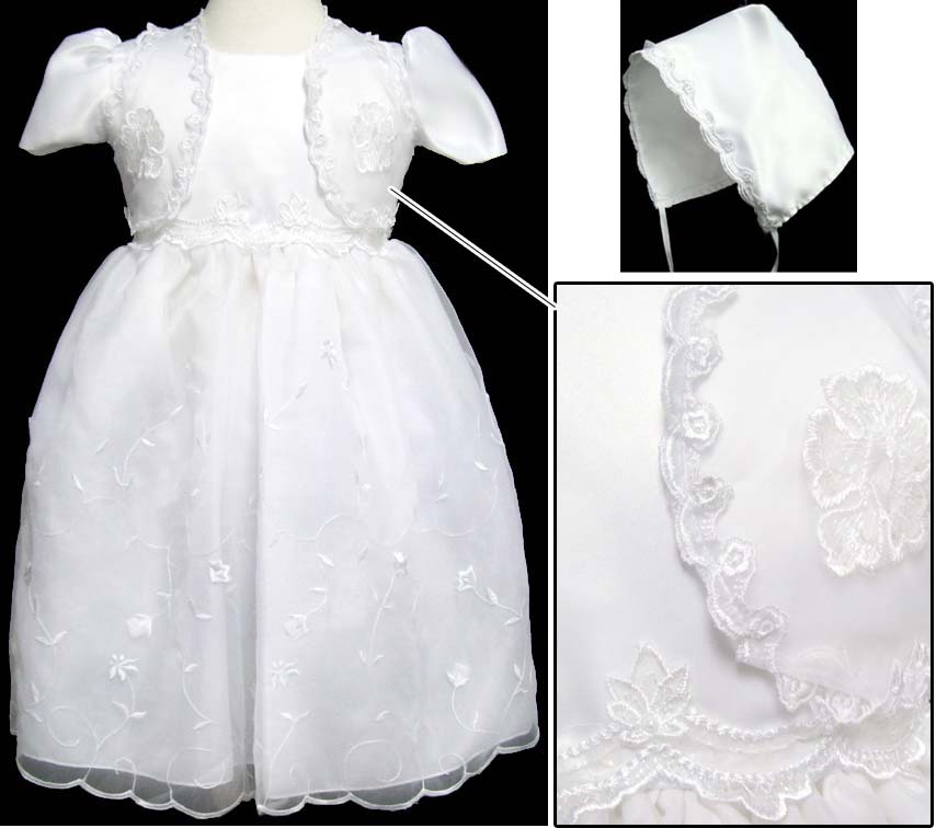 Girls Christening Dress With CAP - Sizes: 6 - 30 Mos.