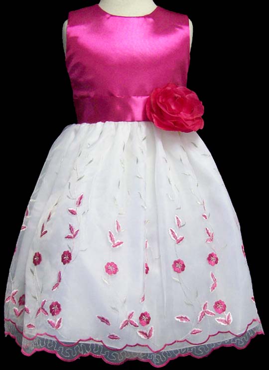 ''Angela'' Girls Embroidered Organza DRESS - Fuchsia