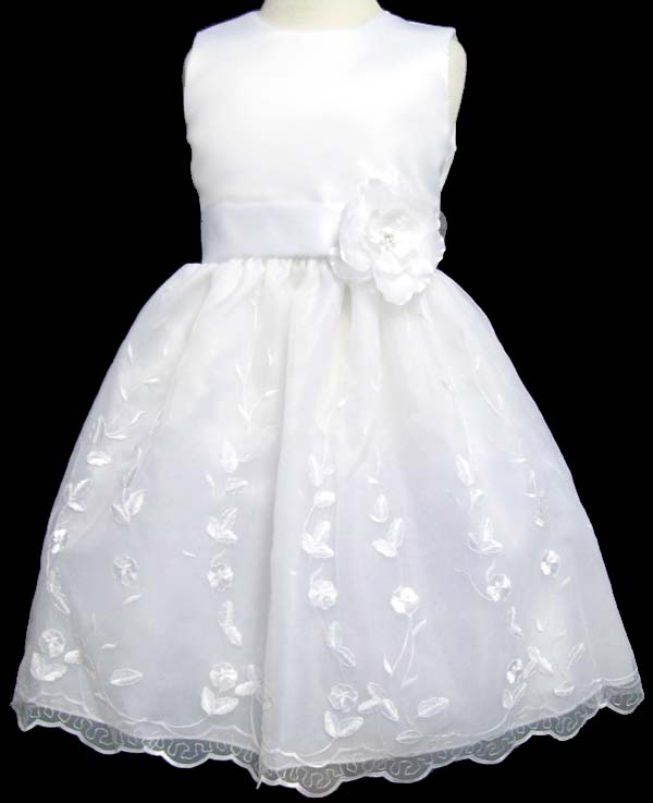 ''Angela'' Girls Embroidered Organza DRESS - White