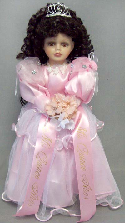 Quinceanera Porcelain  Doll With Rhinestones Tiara - 16'' Tall