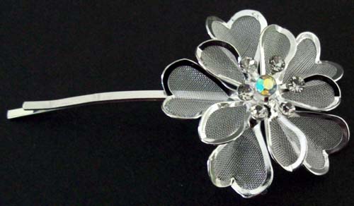 HAIR Accessories - HAIR Clip  Silver Flower With  Rhinestones