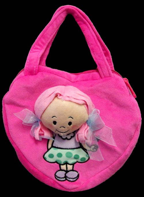 Girls Heart Shaped Plush HANDBAG With Doll  ( # 4455)