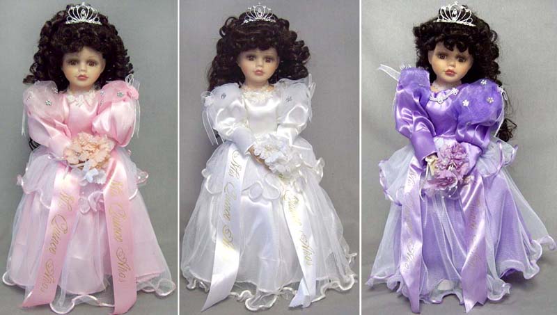 Quinceneara Porcelain Dolls With TIARA - 16'' - Mixed Colors