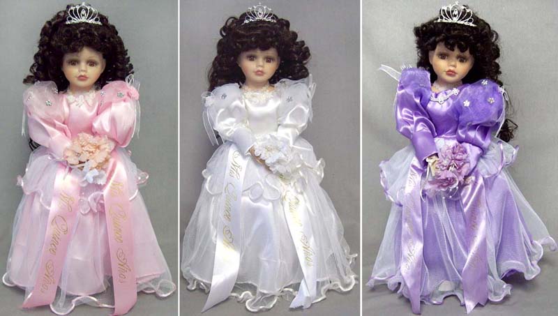 Quinceneara Porcelain DOLLs With Tiara - 16'' - Mixed Colors