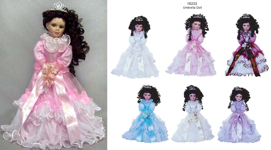 Quinceanera 18'' Porcelain DOLLs - Umbrella Base  ( # 18232)