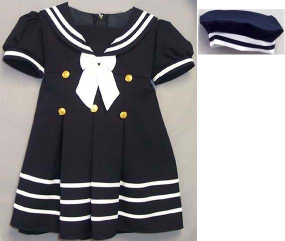 Girls SHORT Sleeves Nautical Dress With Hat - Navy (9Mos-5)