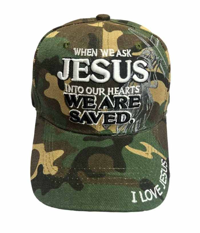When We Ask Jesus Christian Baseball Cap - Green CAMO Color