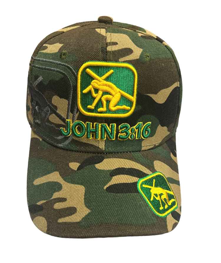 John: 3.16 Christian Baseball Cap Embroidered - Green CAMO Color