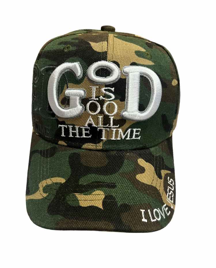 God Is Good All The Time Christian CAPS  Embroidered -  Camo