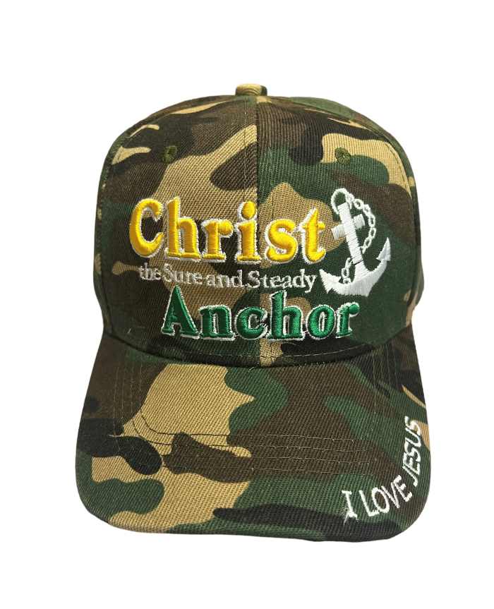Christ Anchor Christian Baseball Cap Embroidered - Green CAMO Col