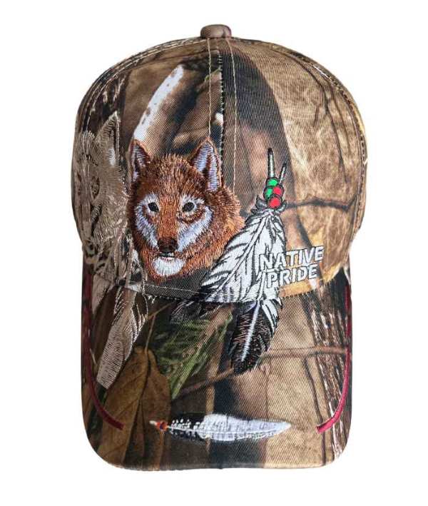 Wolf & Feathers Native Pride Embroidered CAPS - Green Camo