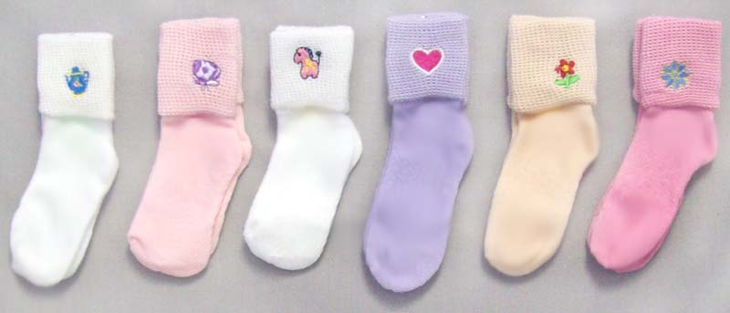 Girls  Embroidered  SOCKS  -  (Sizes: 0-12 Mos)
