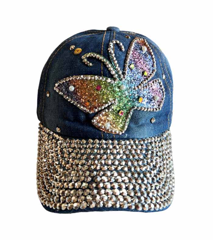 Butterfly Rhinestones Blue Denim BASEBALL CAP