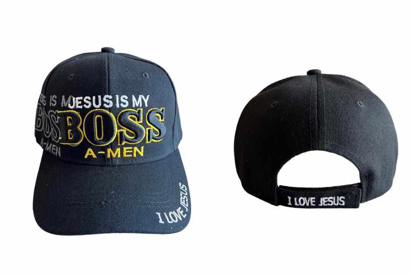 Jesus Is My Boss Christian BASEBALL Cap Embroidered -  Black