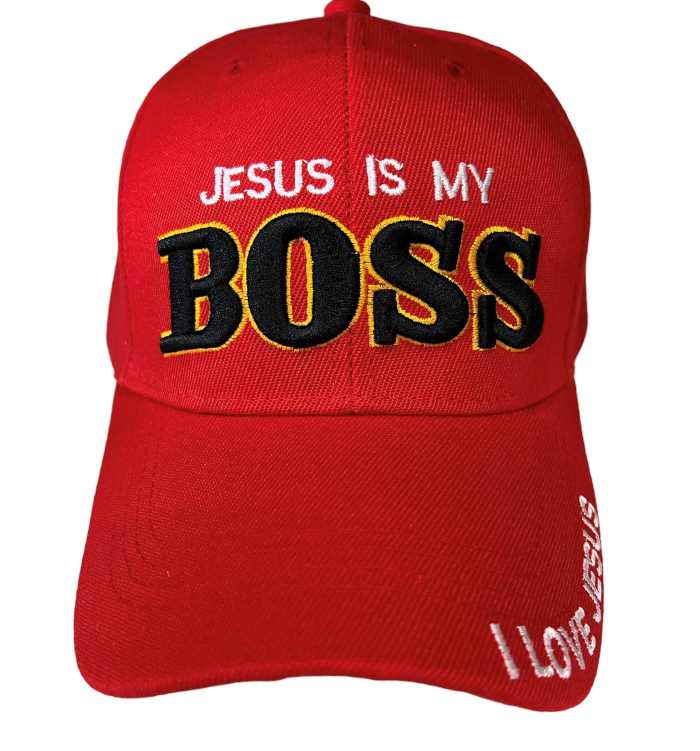 Jesus Is My Boss Christian BASEBALL Cap Embroidered - Red Color