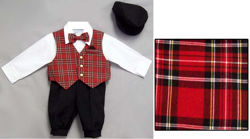 Boys 5Pc Knicker Sets - RED  Plaids (Sizes: 6 - 24 Mos)