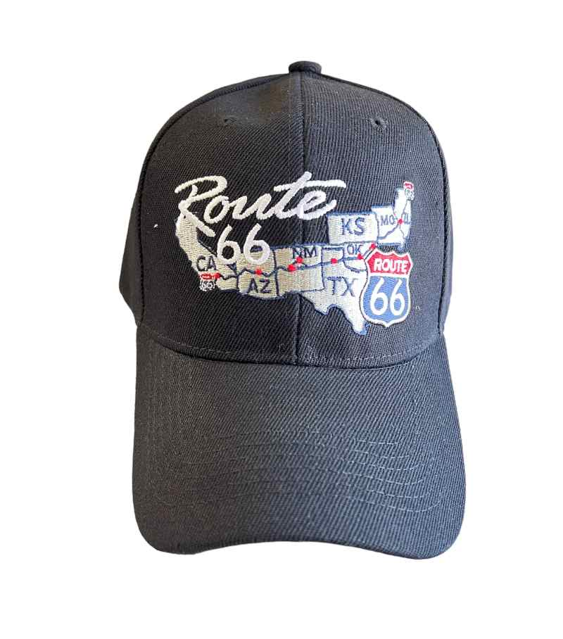 Route 66 Hwy Map BASEBALL Cap Embroidered - Black Color